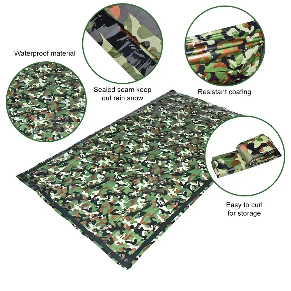 PE Emergency Sleeping Bag Camouflage Waterproof Portable Survival 120x200cm Sleeping Bag for Outdoor Camping Hiking Adventure
