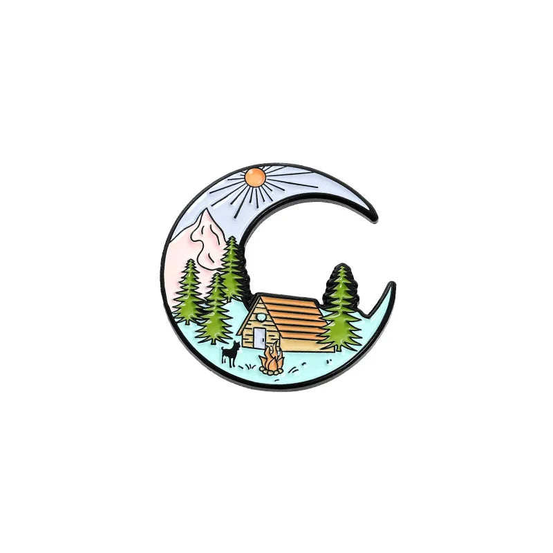 Outdoor Travel Badge Creative Cartoon Camping Tent Hiking Metal Enamel Brooch Fashion Adventure Lapel Backpack Jewelry Gift