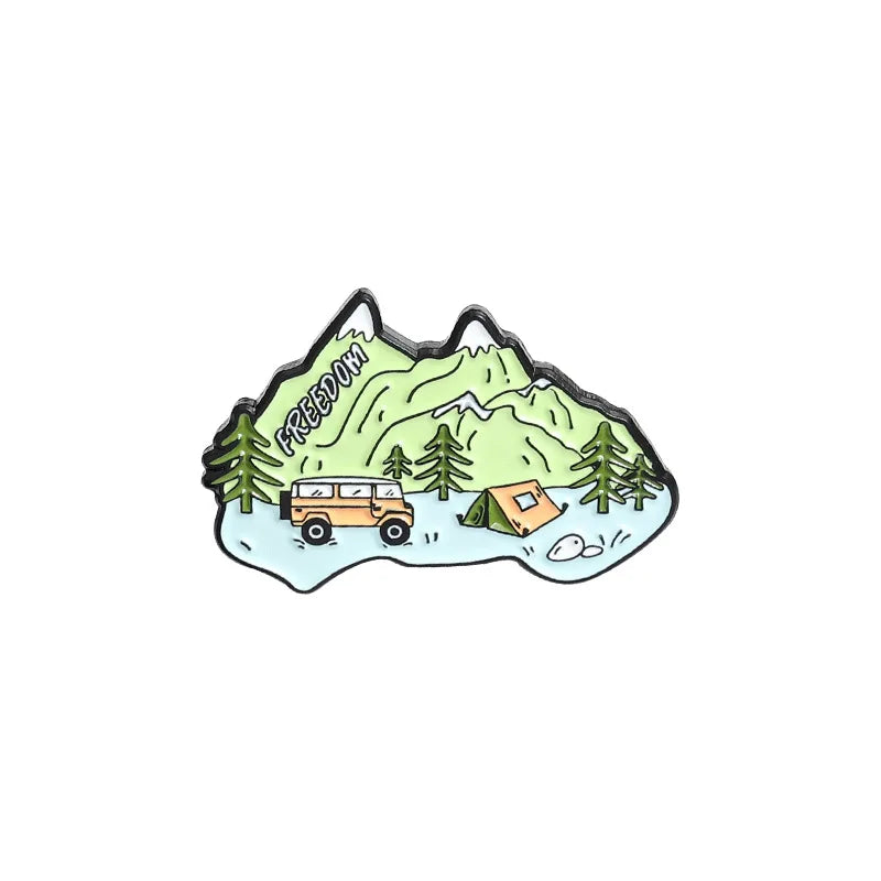 Outdoor Travel Badge Creative Cartoon Camping Tent Hiking Metal Enamel Brooch Fashion Adventure Lapel Backpack Jewelry Gift