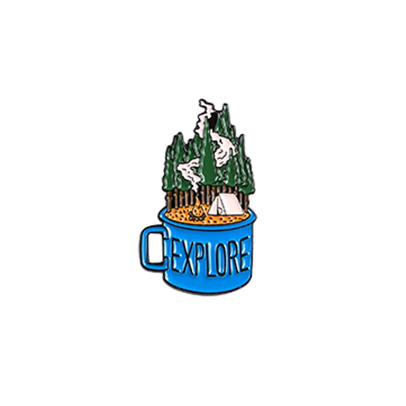 Outdoor Travel Badge Creative Cartoon Camping Tent Hiking Metal Enamel Brooch Fashion Adventure Lapel Backpack Jewelry Gift