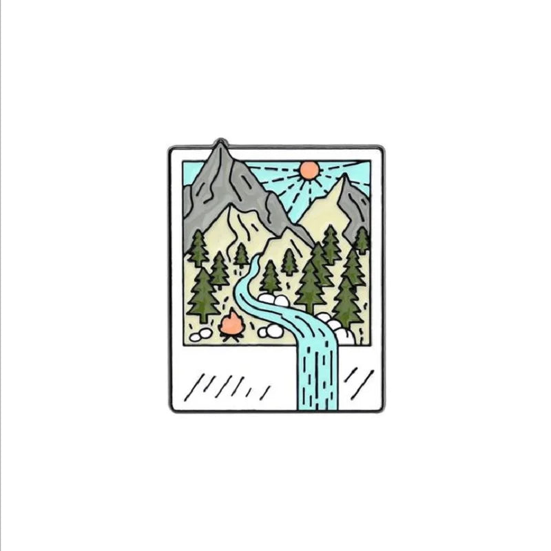 Outdoor Travel Badge Creative Cartoon Camping Tent Hiking Metal Enamel Brooch Fashion Adventure Lapel Backpack Jewelry Gift