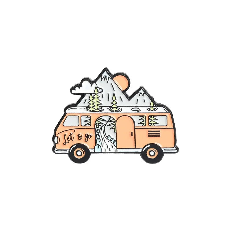 Outdoor Travel Badge Creative Cartoon Camping Tent Hiking Metal Enamel Brooch Fashion Adventure Lapel Backpack Jewelry Gift