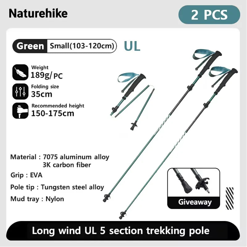 Naturehike Carbon Fiber Climbing Sticks Outdoor Folding Ultralight Trekking Poles Hiking Stick Collapsible Telescopic Stick