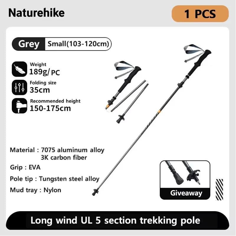 Naturehike Carbon Fiber Climbing Sticks Outdoor Folding Ultralight Trekking Poles Hiking Stick Collapsible Telescopic Stick
