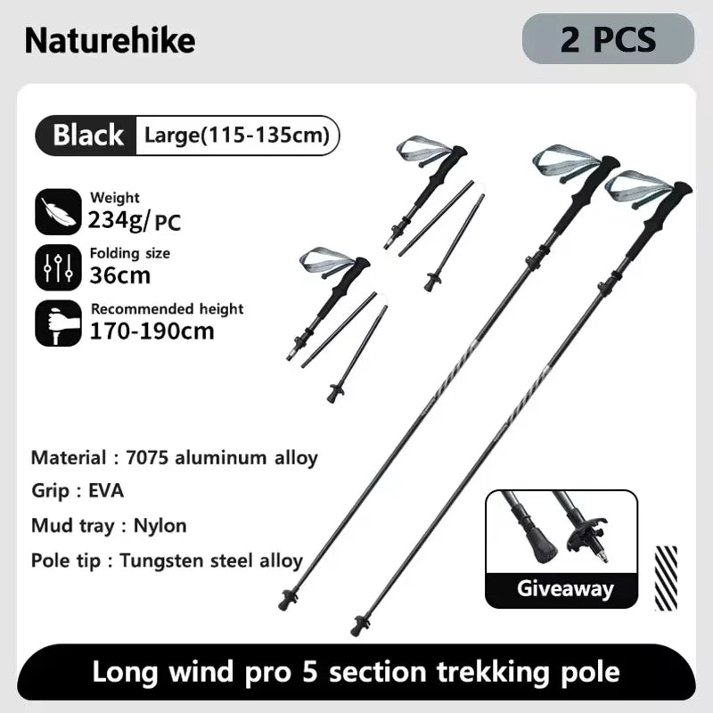 Naturehike Carbon Fiber Climbing Sticks Outdoor Folding Ultralight Trekking Poles Hiking Stick Collapsible Telescopic Stick