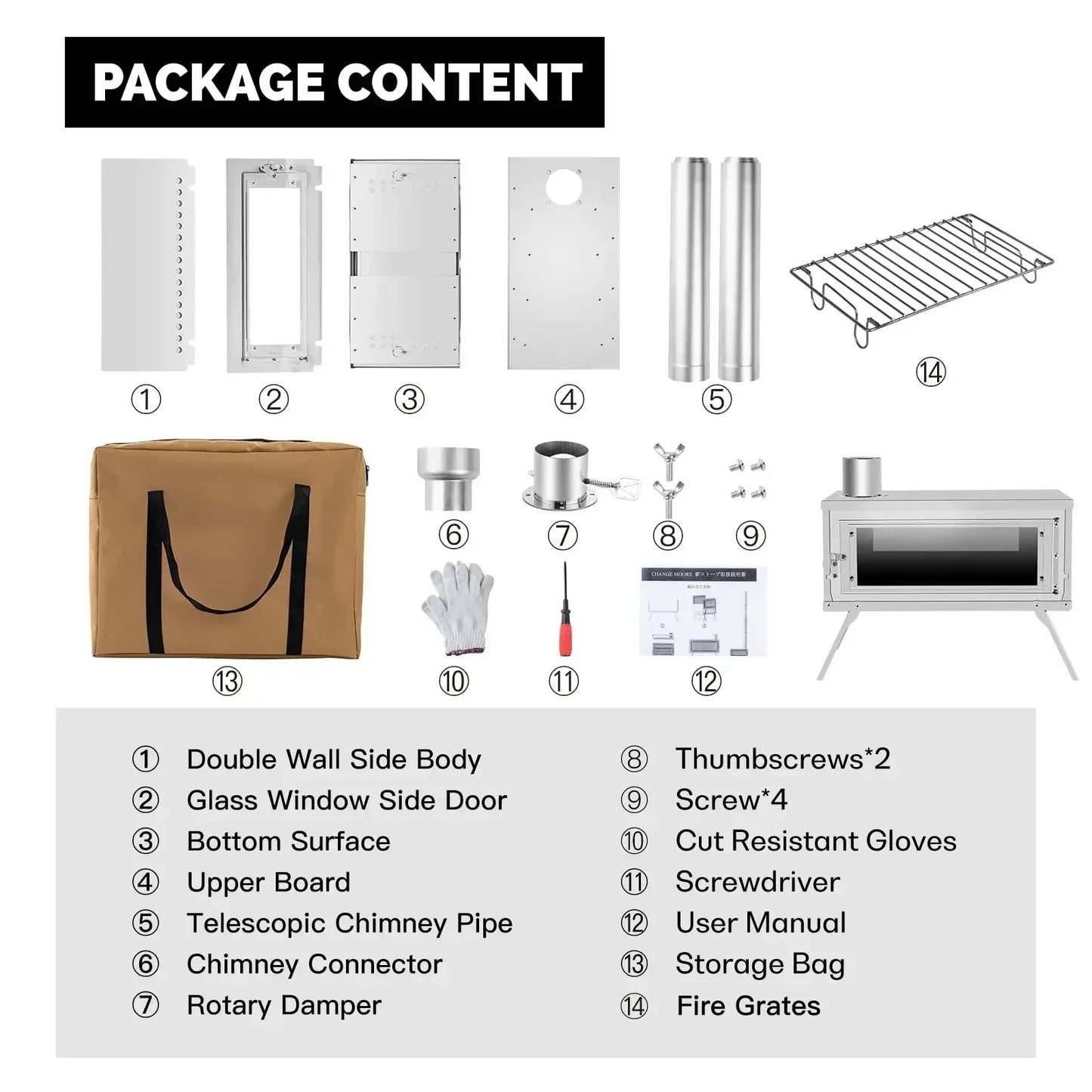 Outdoor Portable Folding Camping Wood Stove Picnic Detachable Burning Wood Stove Outdoor Wood Stove For Tent Heating