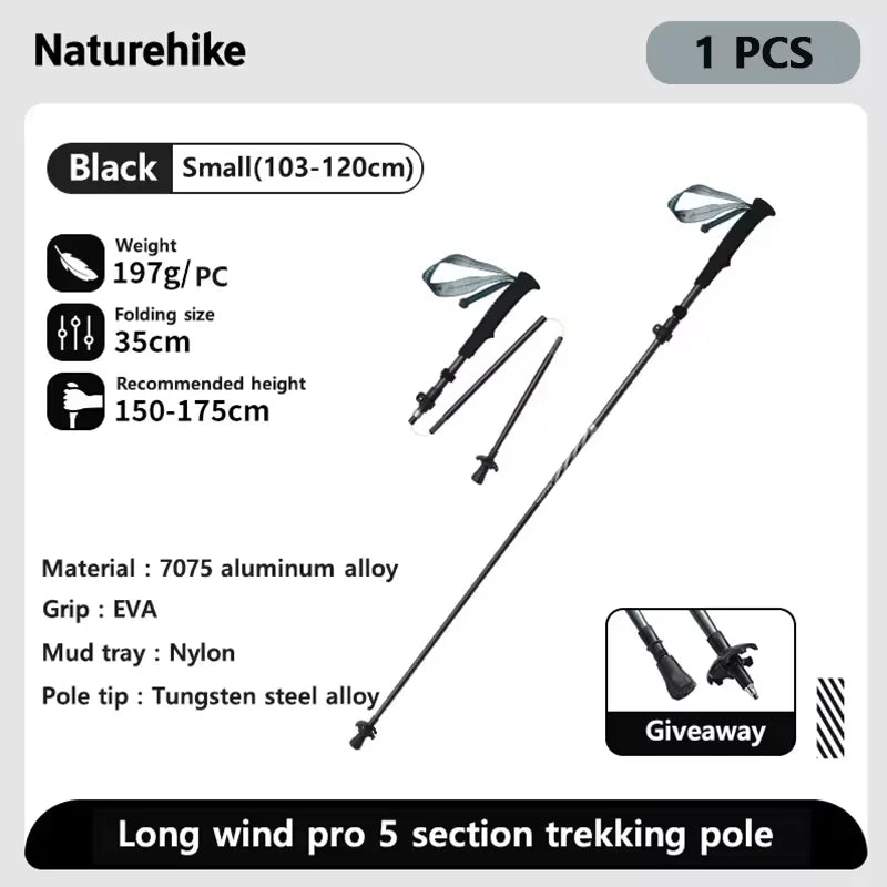 Naturehike Carbon Fiber Climbing Sticks Outdoor Folding Ultralight Trekking Poles Hiking Stick Collapsible Telescopic Stick