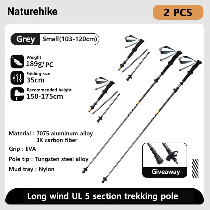 Naturehike Carbon Fiber Climbing Sticks Outdoor Folding Ultralight Trekking Poles Hiking Stick Collapsible Telescopic Stick