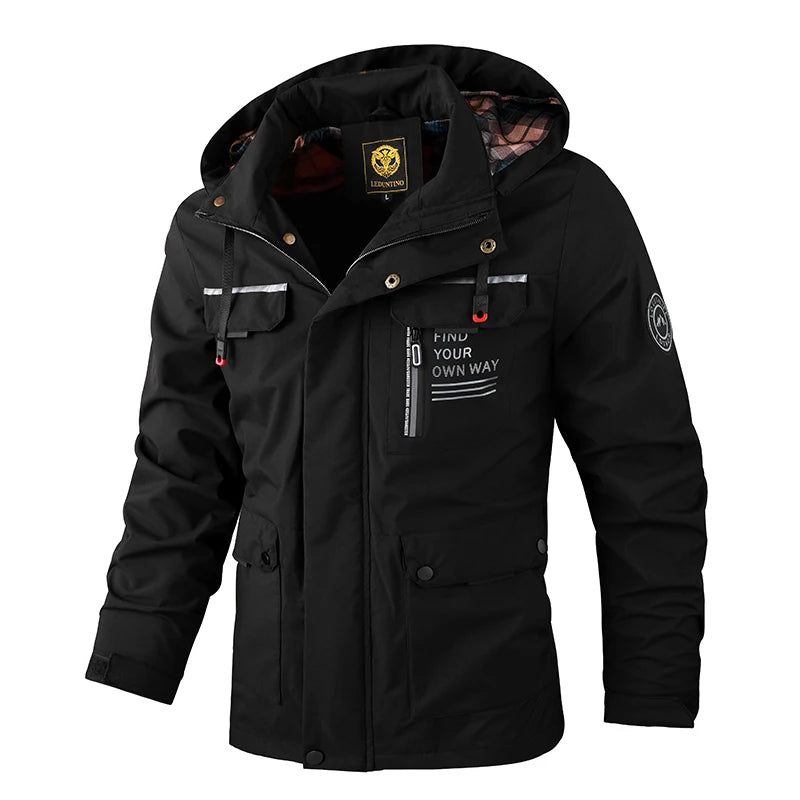Fashion Men's Casual Windbreaker Jackets Hooded Jacket Man Waterproof Outdoor Soft Shell Winter Coat Clothing Warm Plus Size