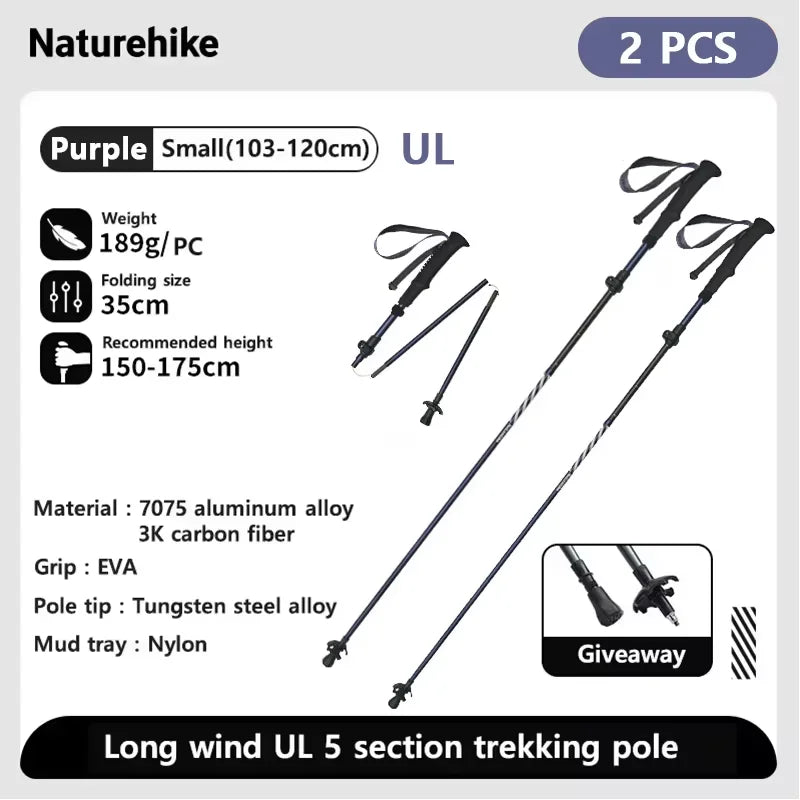 Naturehike Carbon Fiber Climbing Sticks Outdoor Folding Ultralight Trekking Poles Hiking Stick Collapsible Telescopic Stick
