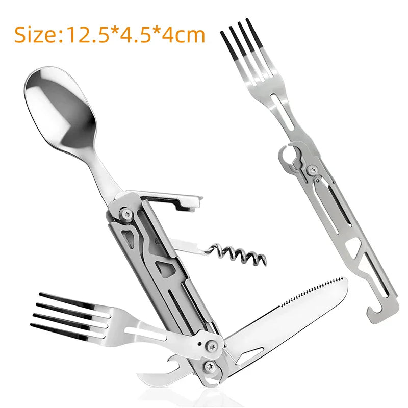 GH02 Folding Camping Tableware 5 in 1 Multifunctional Portable Cutlery Bottle Opener Can Opener Picnic Camping Equipment