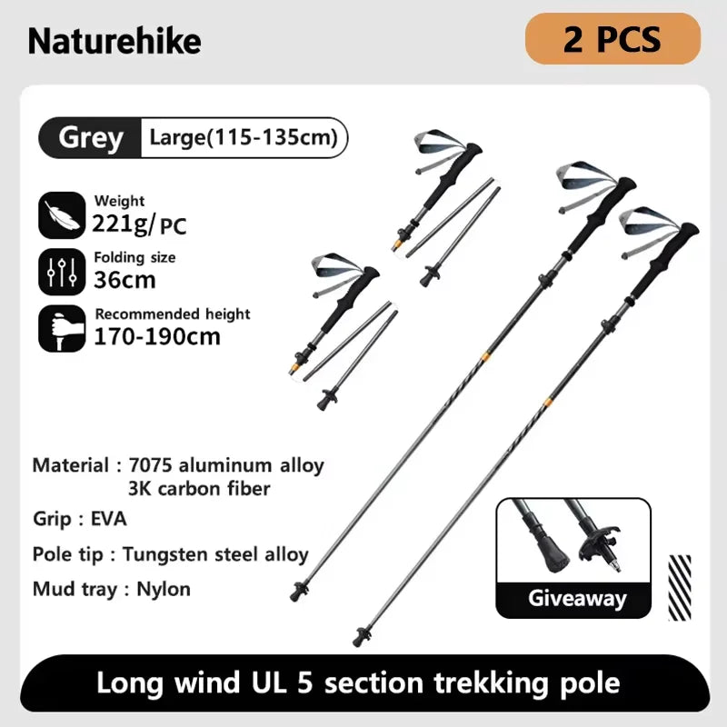 Naturehike Carbon Fiber Climbing Sticks Outdoor Folding Ultralight Trekking Poles Hiking Stick Collapsible Telescopic Stick