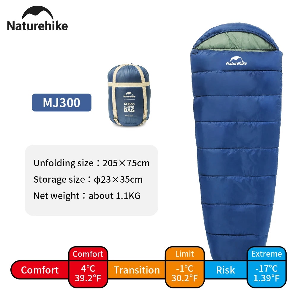 Naturehike MJ300 Sleeping Bag Ultralight Waterproof Cotton Winter Sleeping Bag Outdoor 4 Season Camping Large Sleeping Bags