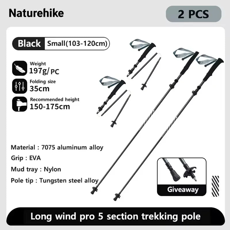 Naturehike Carbon Fiber Climbing Sticks Outdoor Folding Ultralight Trekking Poles Hiking Stick Collapsible Telescopic Stick
