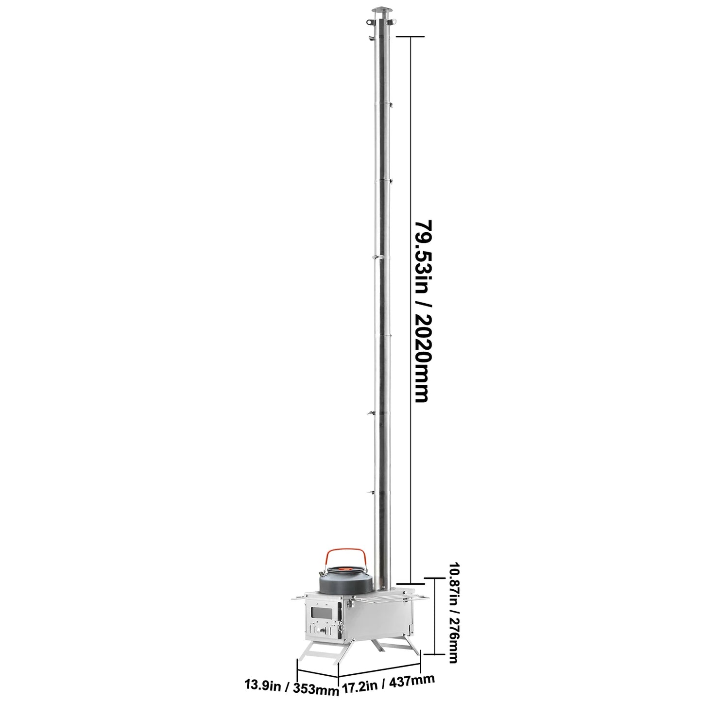 VEVOR Wood Stove 86in Alloy Steel Camping Tent Stove Portable Wood Burning Stove with Chimney Pipes & Gloves 1400in³Firebox