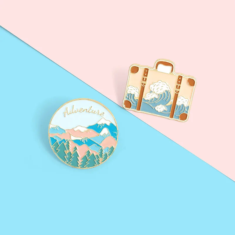 Outdoor Travel Badge Creative Cartoon Camping Tent Hiking Metal Enamel Brooch Fashion Adventure Lapel Backpack Jewelry Gift