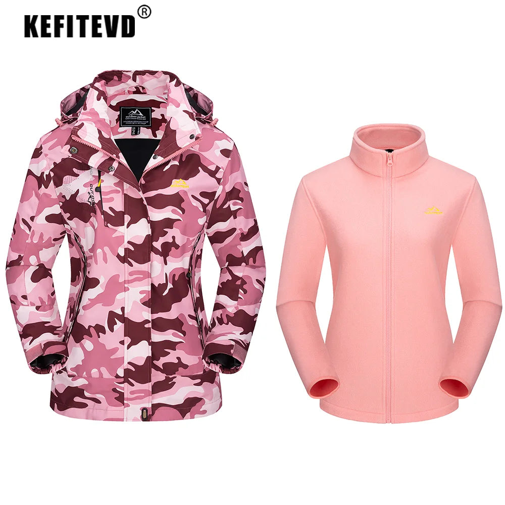 KEFITEVD 3 in1 Women's Winter Ski Jackets Fleece Warm Thermal Snow Waterproof Jacket Hiking Clothing Outdoor Windbreaker Coats
