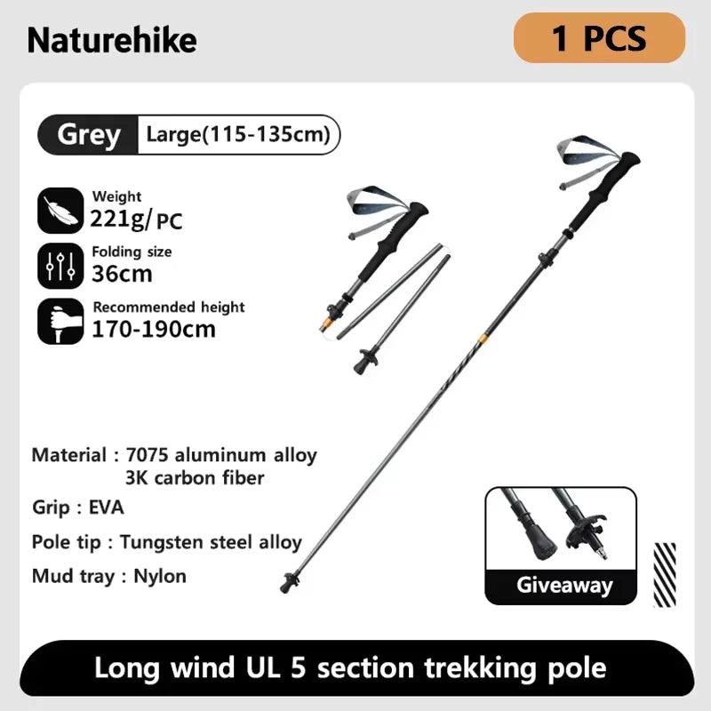 Naturehike Carbon Fiber Climbing Sticks Outdoor Folding Ultralight Trekking Poles Hiking Stick Collapsible Telescopic Stick