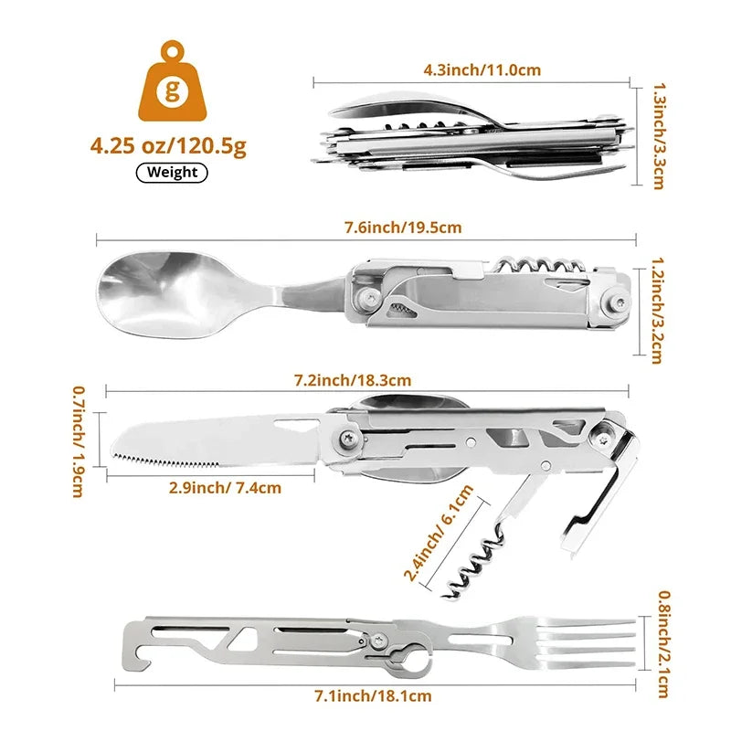GH02 Folding Camping Tableware 5 in 1 Multifunctional Portable Cutlery Bottle Opener Can Opener Picnic Camping Equipment