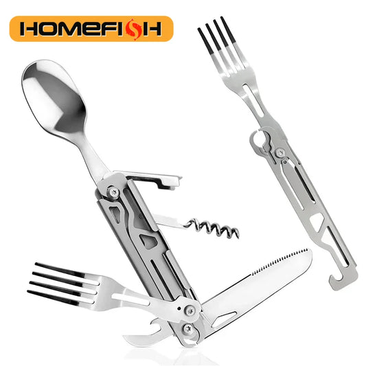 GH02 Folding Camping Tableware 5 in 1 Multifunctional Portable Cutlery Bottle Opener Can Opener Picnic Camping Equipment