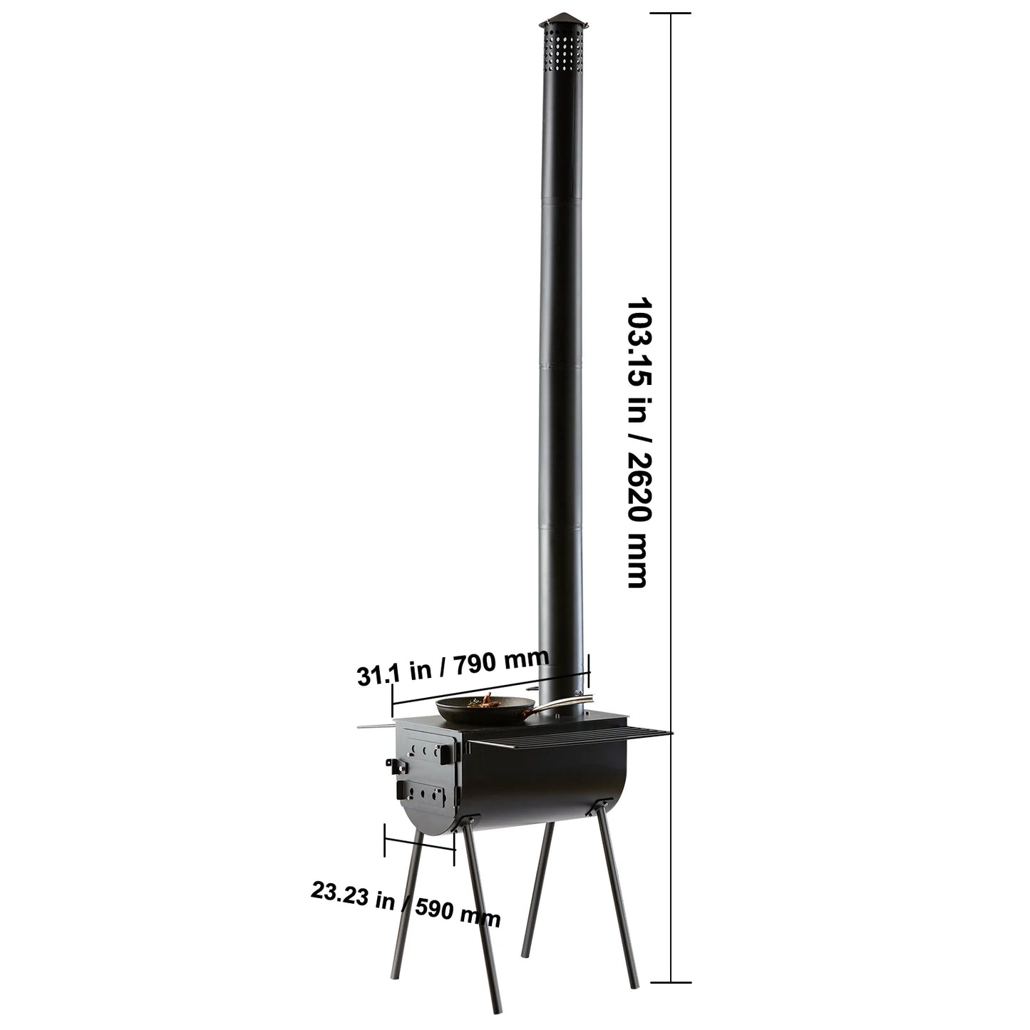VEVOR Wood Stove 86in Alloy Steel Camping Tent Stove Portable Wood Burning Stove with Chimney Pipes & Gloves 1400in³Firebox