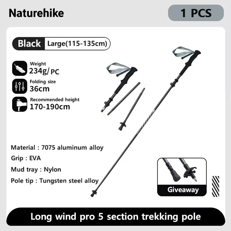 Naturehike Carbon Fiber Climbing Sticks Outdoor Folding Ultralight Trekking Poles Hiking Stick Collapsible Telescopic Stick