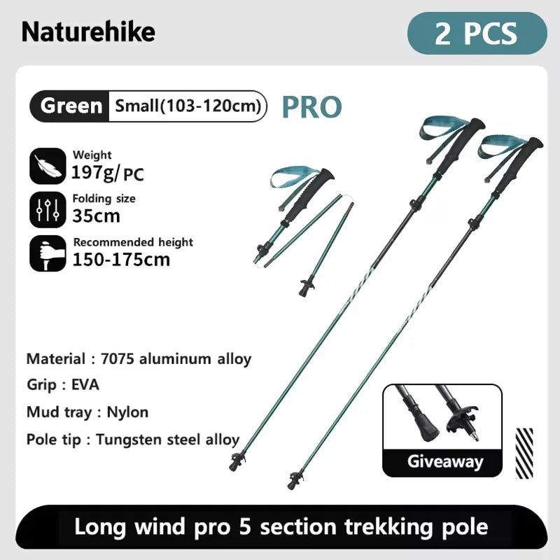Naturehike Carbon Fiber Climbing Sticks Outdoor Folding Ultralight Trekking Poles Hiking Stick Collapsible Telescopic Stick