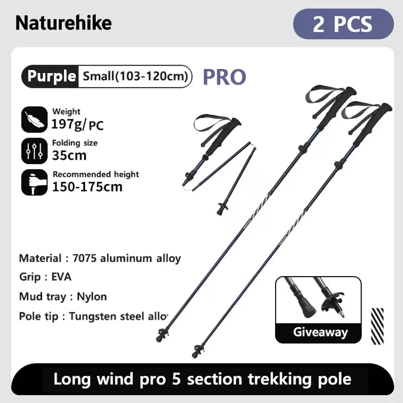 Naturehike Carbon Fiber Climbing Sticks Outdoor Folding Ultralight Trekking Poles Hiking Stick Collapsible Telescopic Stick