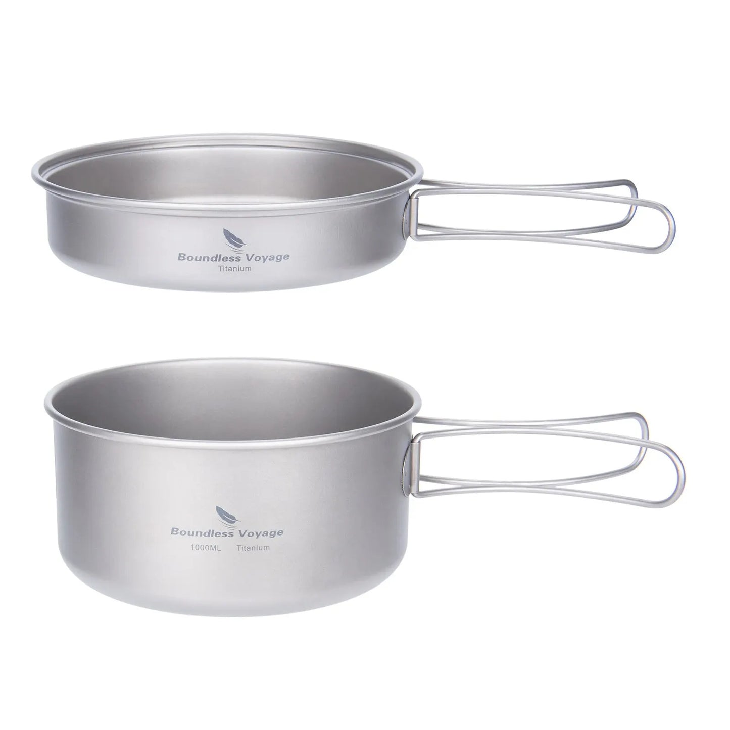 Boundless Voyage Titanium Pot Pan Set with Folding Handles Camping Cookware Hiking Outdoor Tableware
