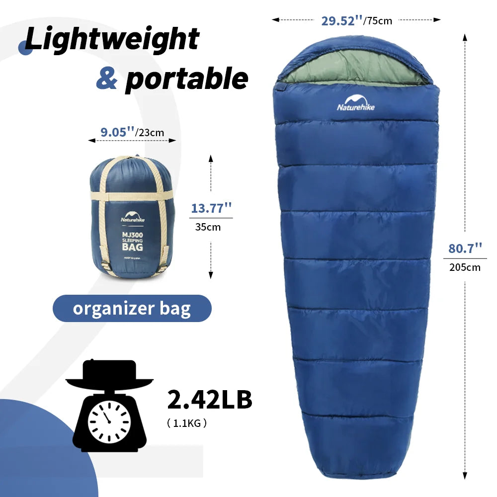 Naturehike MJ300 Sleeping Bag Ultralight Waterproof Cotton Winter Sleeping Bag Outdoor 4 Season Camping Large Sleeping Bags